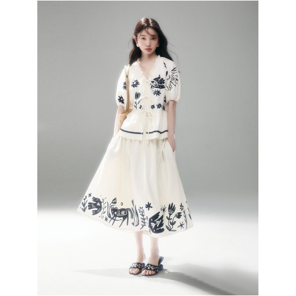 Uare original design a natural sunny day cotton and linen shirt and shorts set with bird and floral print image 1
