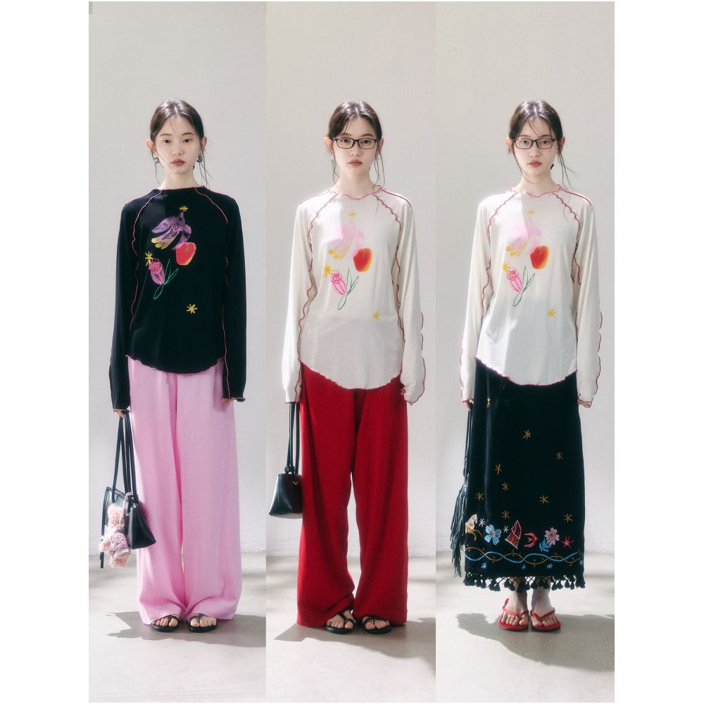 Uare Original Design Tundra Scenery Poem Bird Rose and Apple Print Tencel Long Sleeve Cover Up T Shirt image 3
