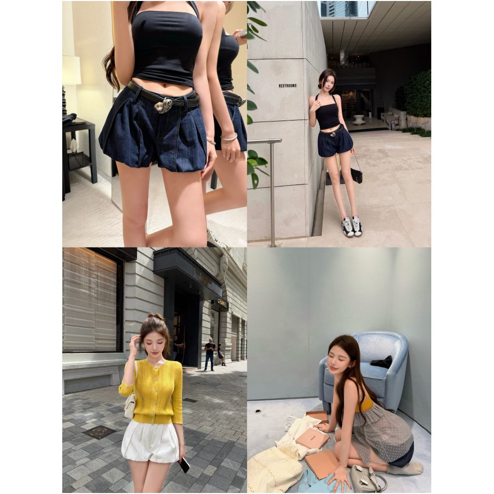 CHICYOU Flower Bud White Denim Shorts Stylish and Versatile Pumpkin Pants Bubble Pants Cloud Pants Shorts image 3