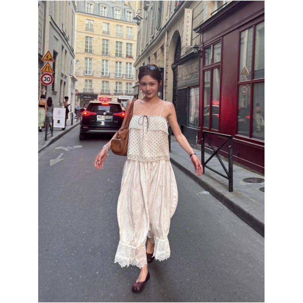 WINNI CELH26 Summer Lace Patchwork Mesh Casual Elastic Waist Loose Wide Leg Relaxed Lantern Pants image 0