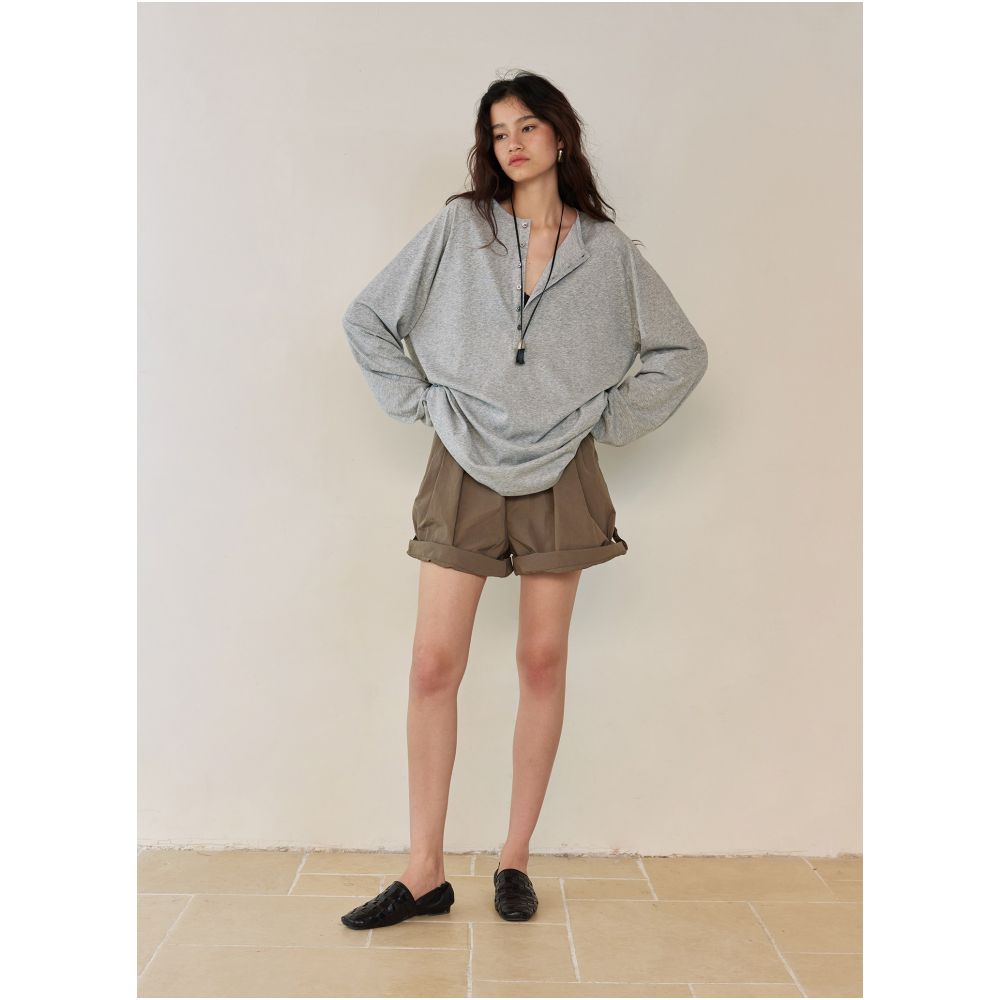 ASAYA7454 – Modern Vintage Airy Henley Top 🖤🤍
