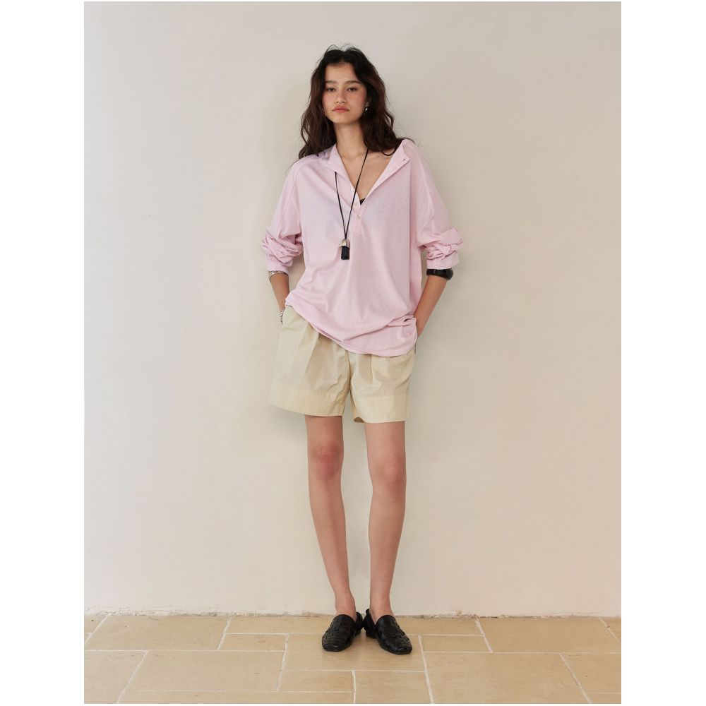 ASAYA7454 – Modern Vintage Airy Henley Top 🖤🤍