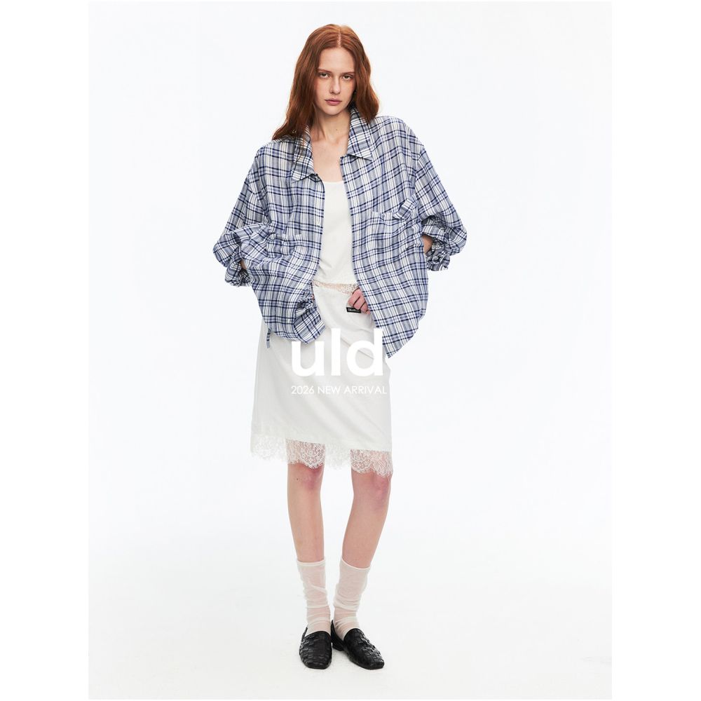ULD French made Normandy linen woven vintage check textured drawstring shirt image 1