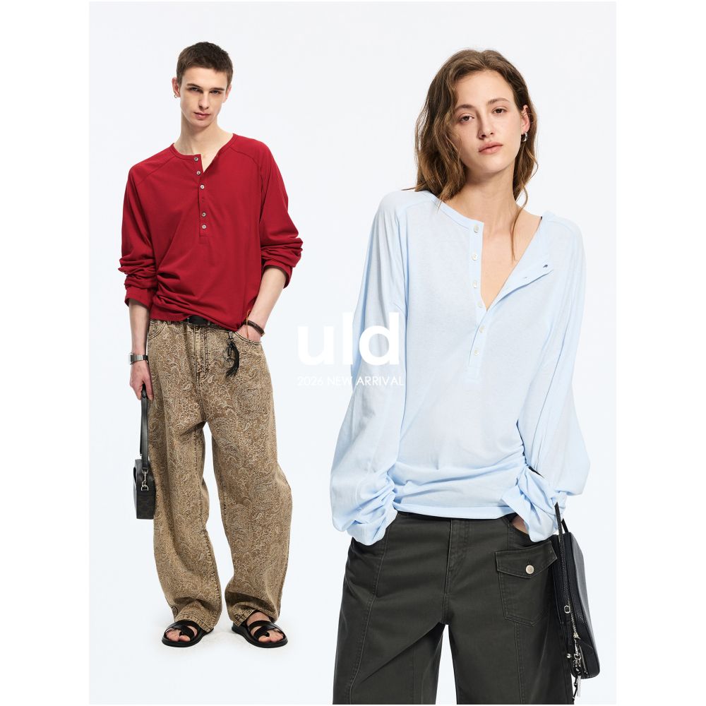 ULD Air Linen Textured All Season Henley Collar Polo Long Sleeve Textured T Shirt image 1