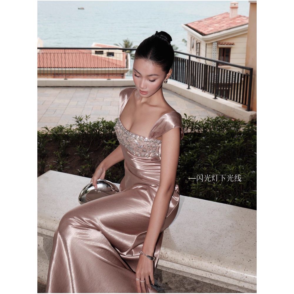 Kiooo Radiant Gown High End Custom Diamond Jewelry Radiant Satin Long Dress image 3