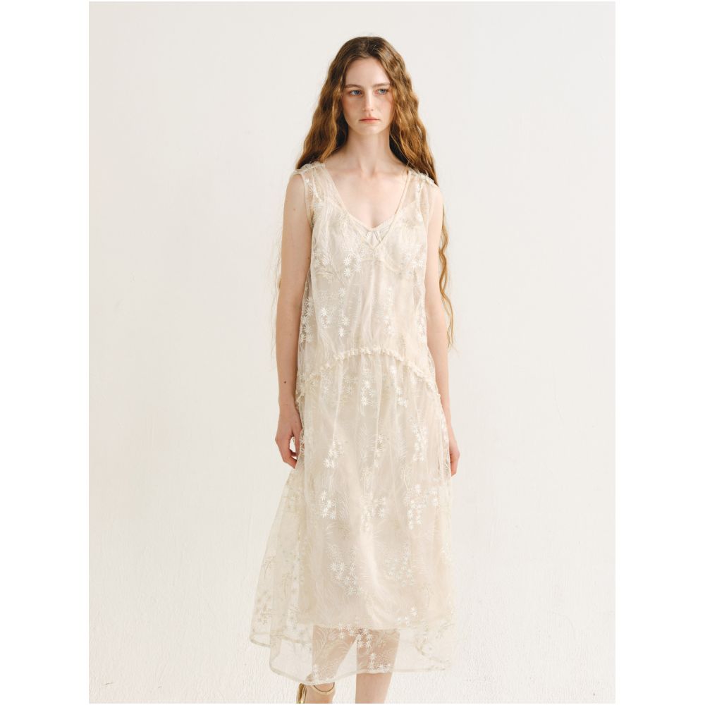 MANEatelier designer brand embroidered mesh two piece vest dress for women French style niche dress image 2