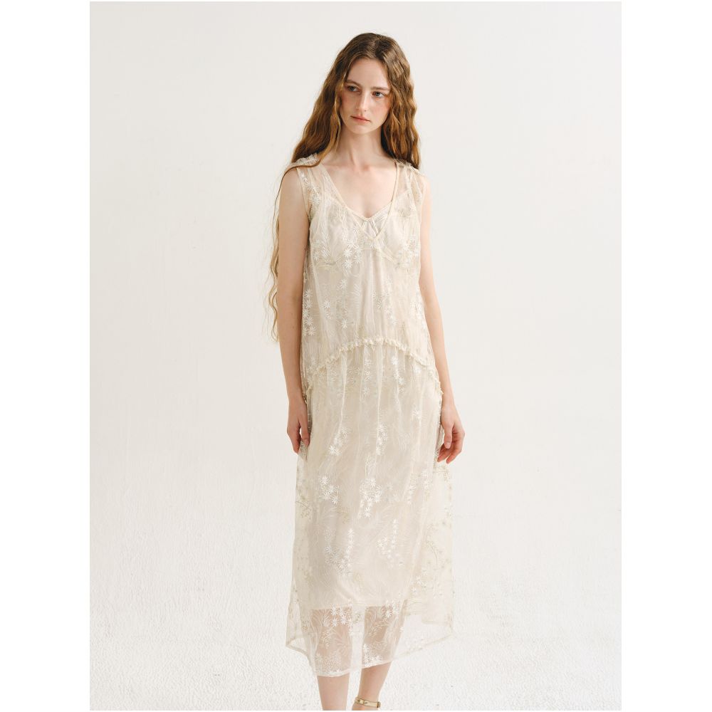 MANEatelier designer brand embroidered mesh two piece vest dress for women French style niche dress image 4
