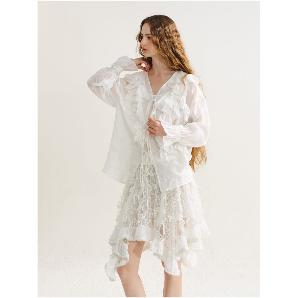MANEatelier designer brand tassel jacquard lace irregular midi skirt for women niche A line umbrella skirt image 3