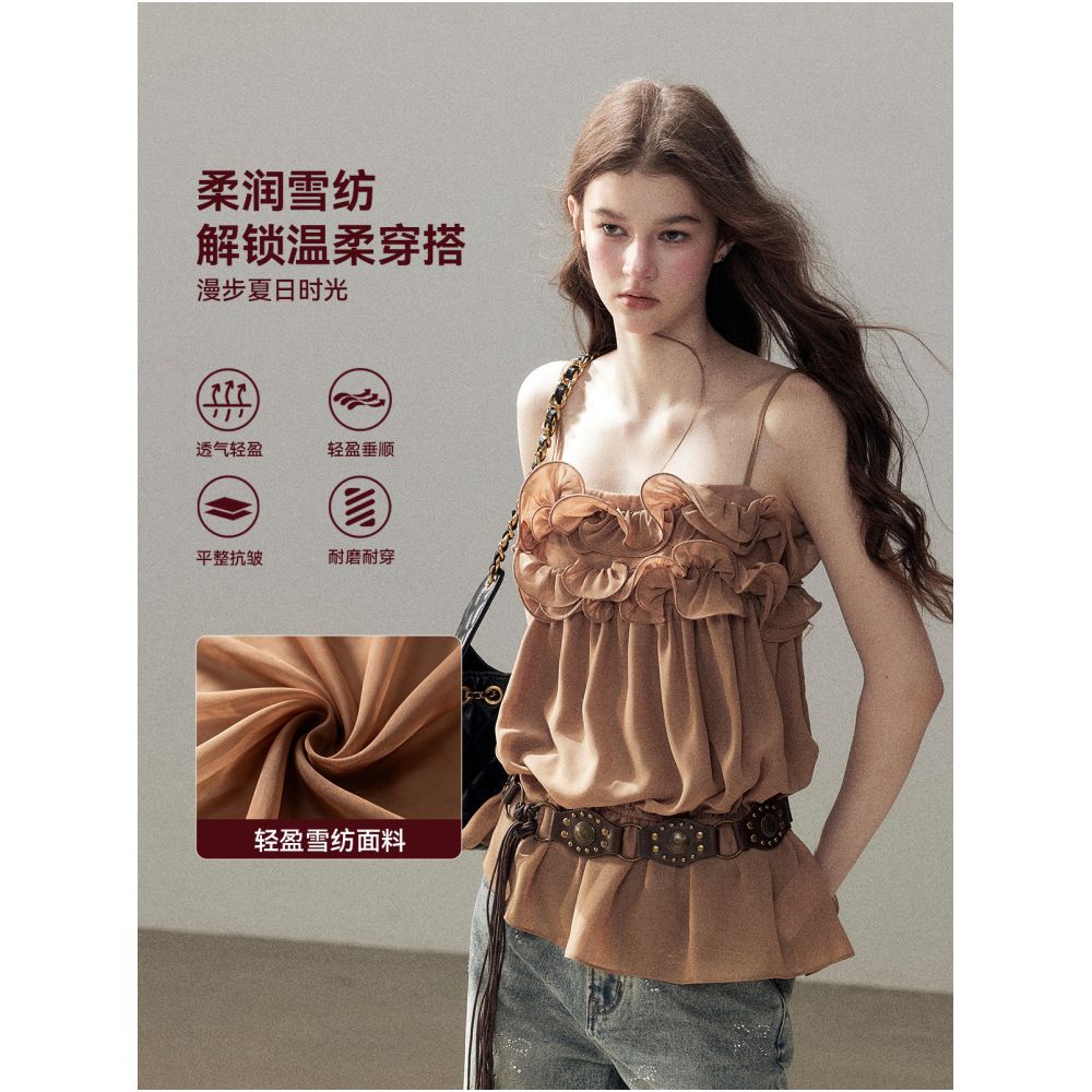 AOMALM s Passing By Your Twilight Ruffled French Chiffon Sleeveless Slimming Camisole Top for Women Summer image 1