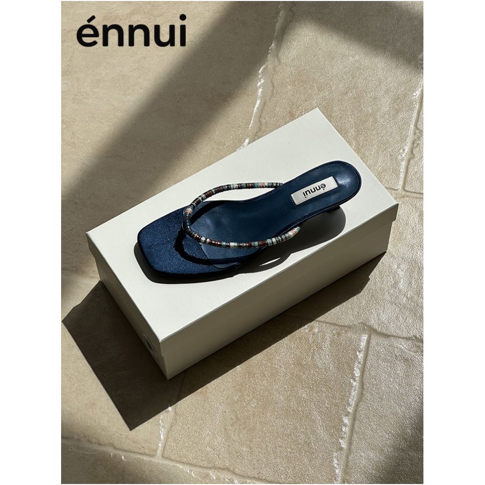 ennui New Arrival Original Square Toe Stiletto Heel Retro Versatile Low Heel Flip Flops for Women image 1