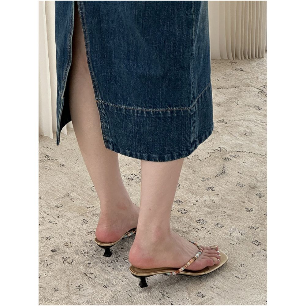 ennui New Arrival Original Square Toe Stiletto Heel Retro Versatile Low Heel Flip Flops for Women image 3