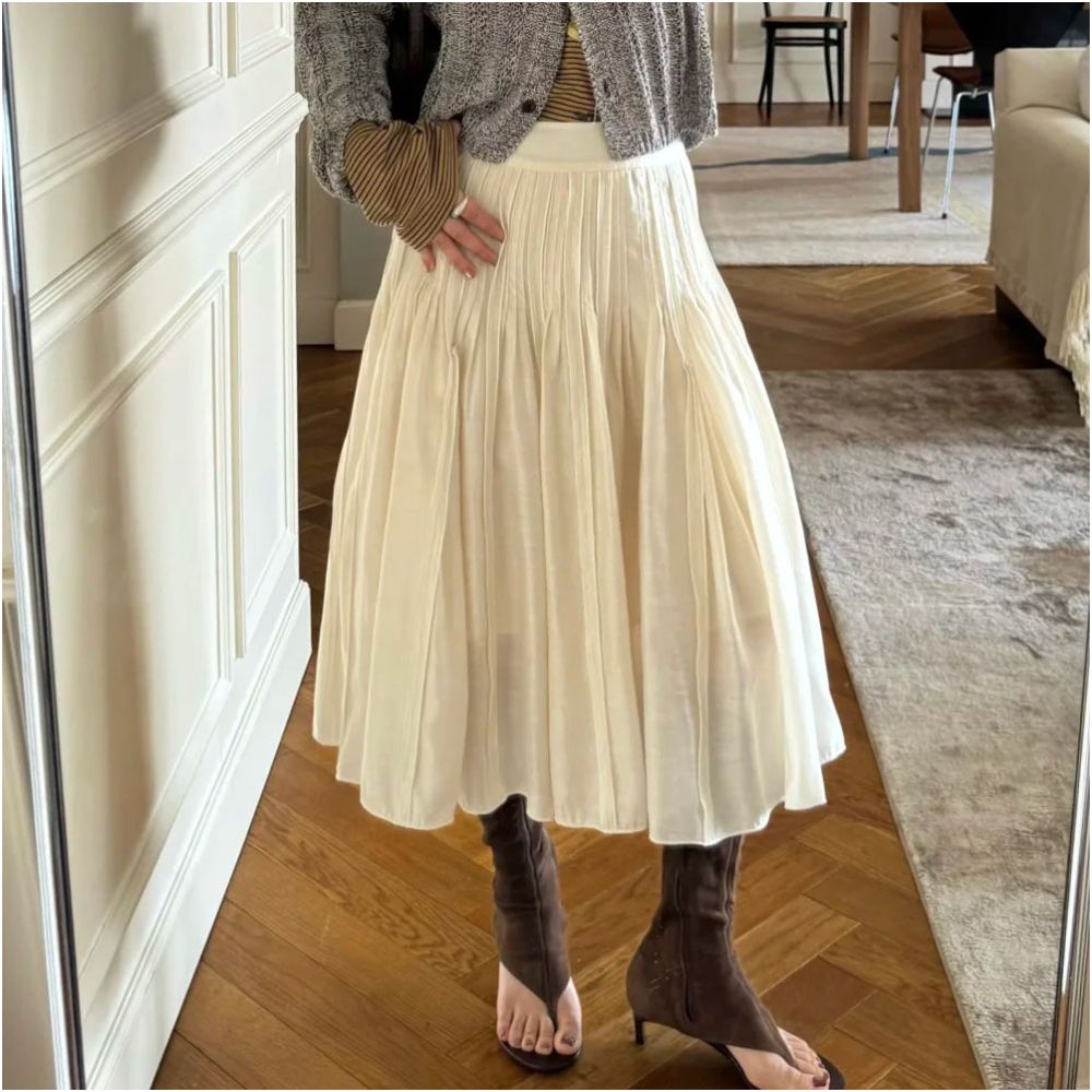 ASAYA7570 – Parisian Flow Pleated Midi Skirt 🤍🤎