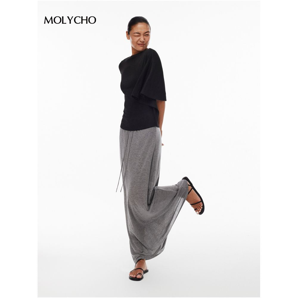 MOLYCHO Breathe Freely Lightweight Tencel Sheer Skirt for Women Elastic Waist Skirt image 0