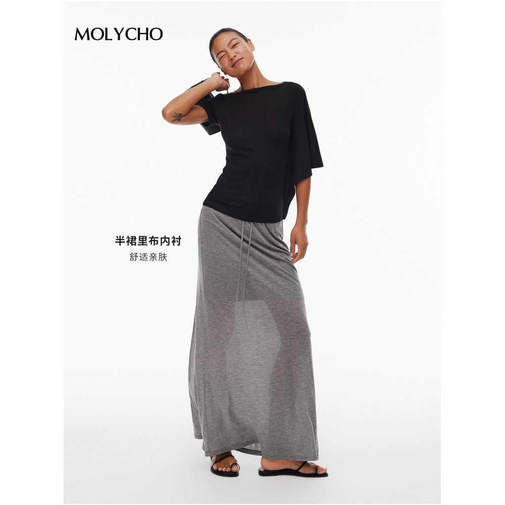 MOLYCHO Breathe Freely Lightweight Tencel Sheer Skirt for Women Elastic Waist Skirt image 1