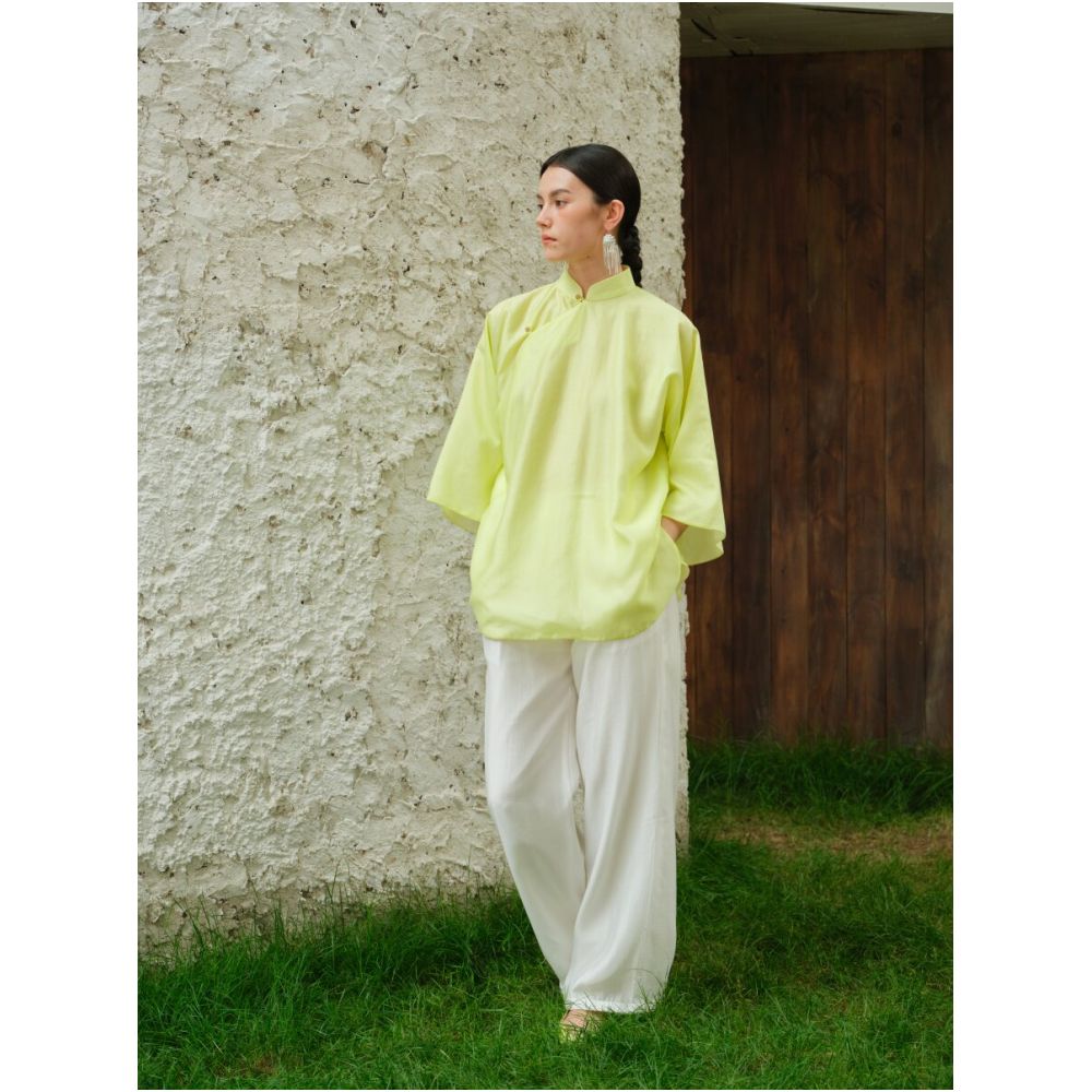 TAORAN Women s Young Style Stand Collar Cheongsam Top Chinese Style Everyday Zen Inspired Tea Robe Loose Fit Reversible Top image 2