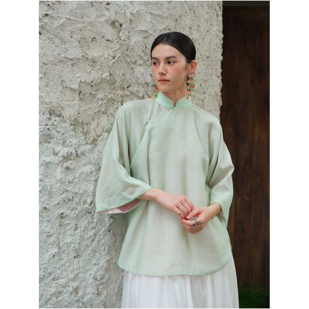 ASAYA7573 – Modern Mandarin Flow Top 🌿✨
