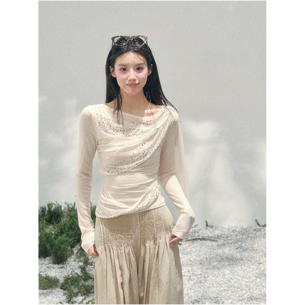 AOMALM s Starlight Crushed by the Wind French Chic Mesh Rhinestone Dress Women s Summer Short Skirt image 1