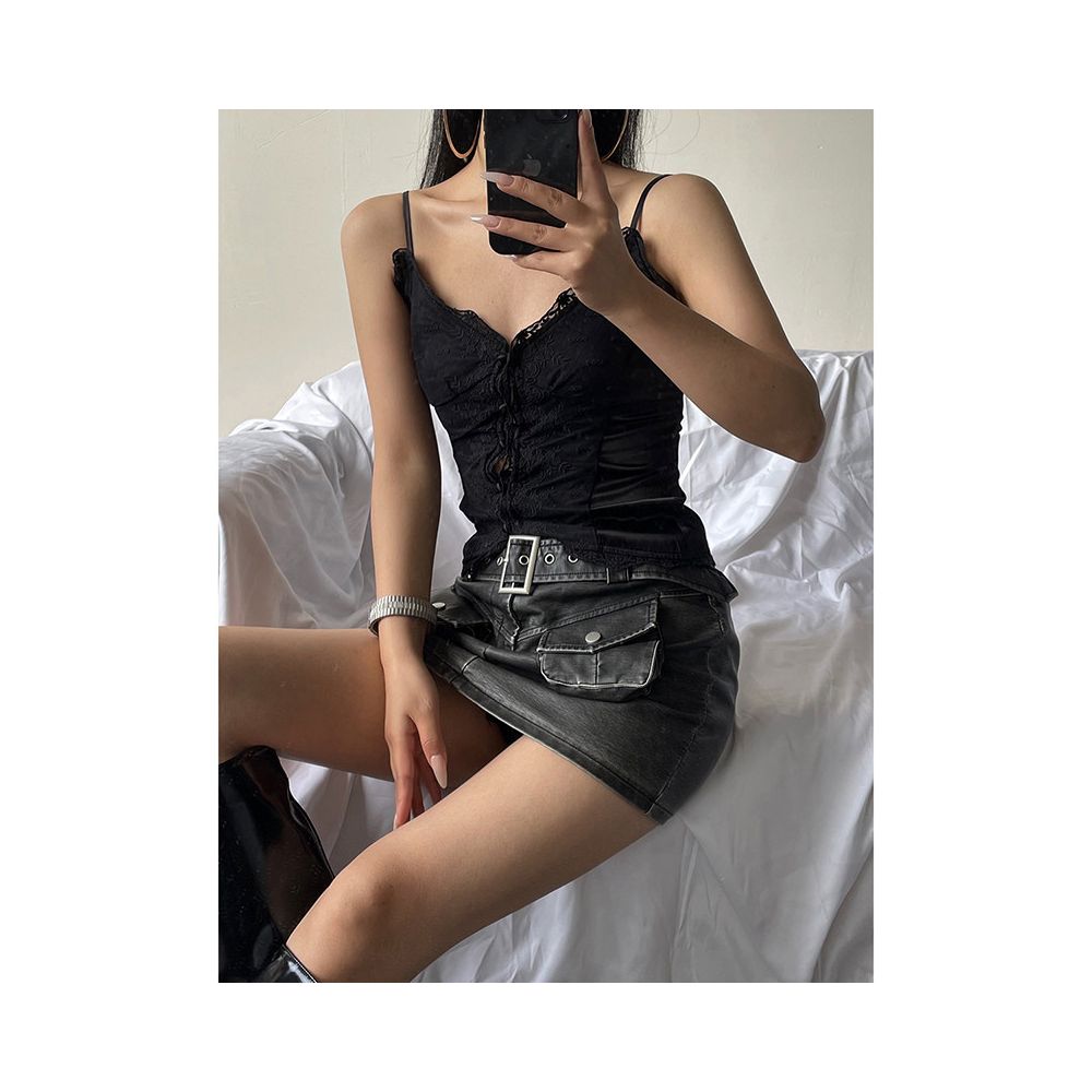 ASAYA7532 – Romantic Lace Satin Cami Top 🖤🤍✨