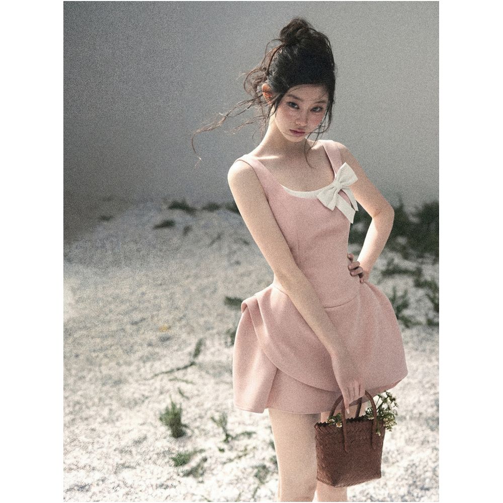 AOMALM s Her Sweetness Sinks Faux Two Piece French Dress for Women Summer Slimming Evening Dress Short Skirt image 1