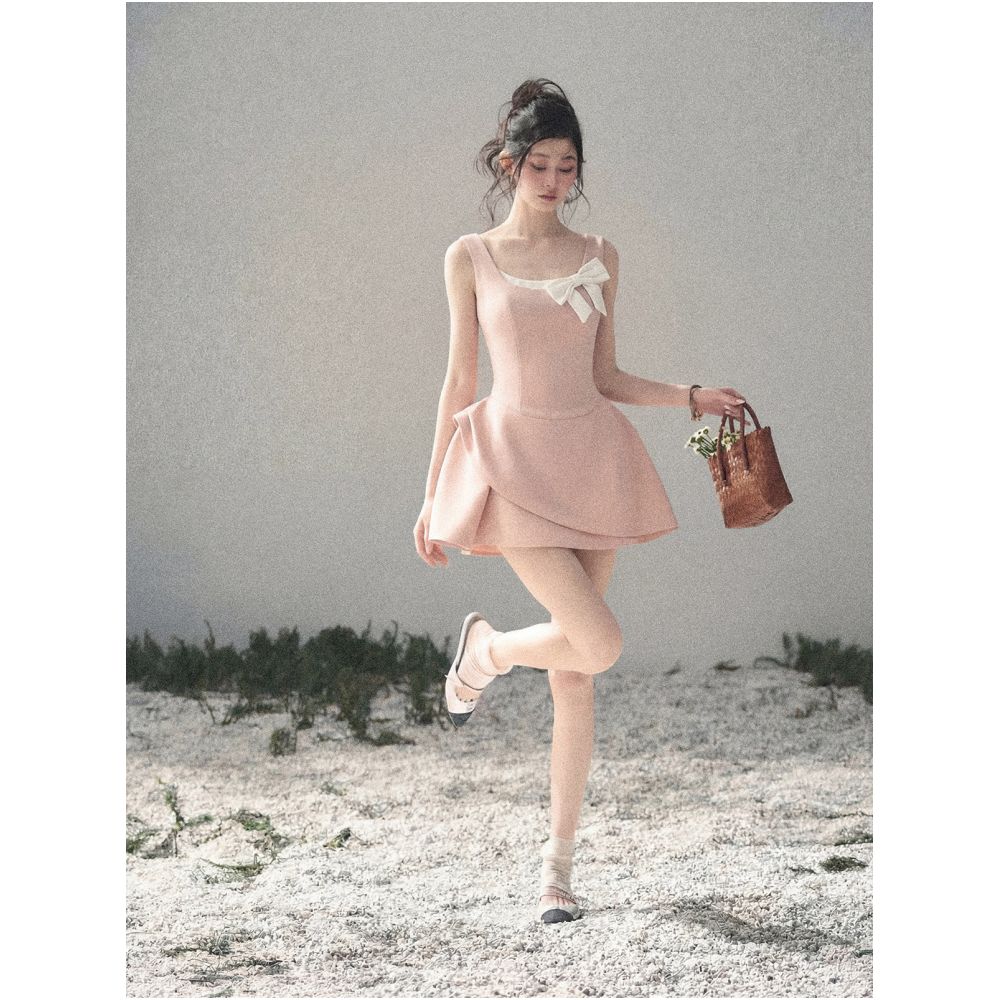 AOMALM s Her Sweetness Sinks Faux Two Piece French Dress for Women Summer Slimming Evening Dress Short Skirt image 3