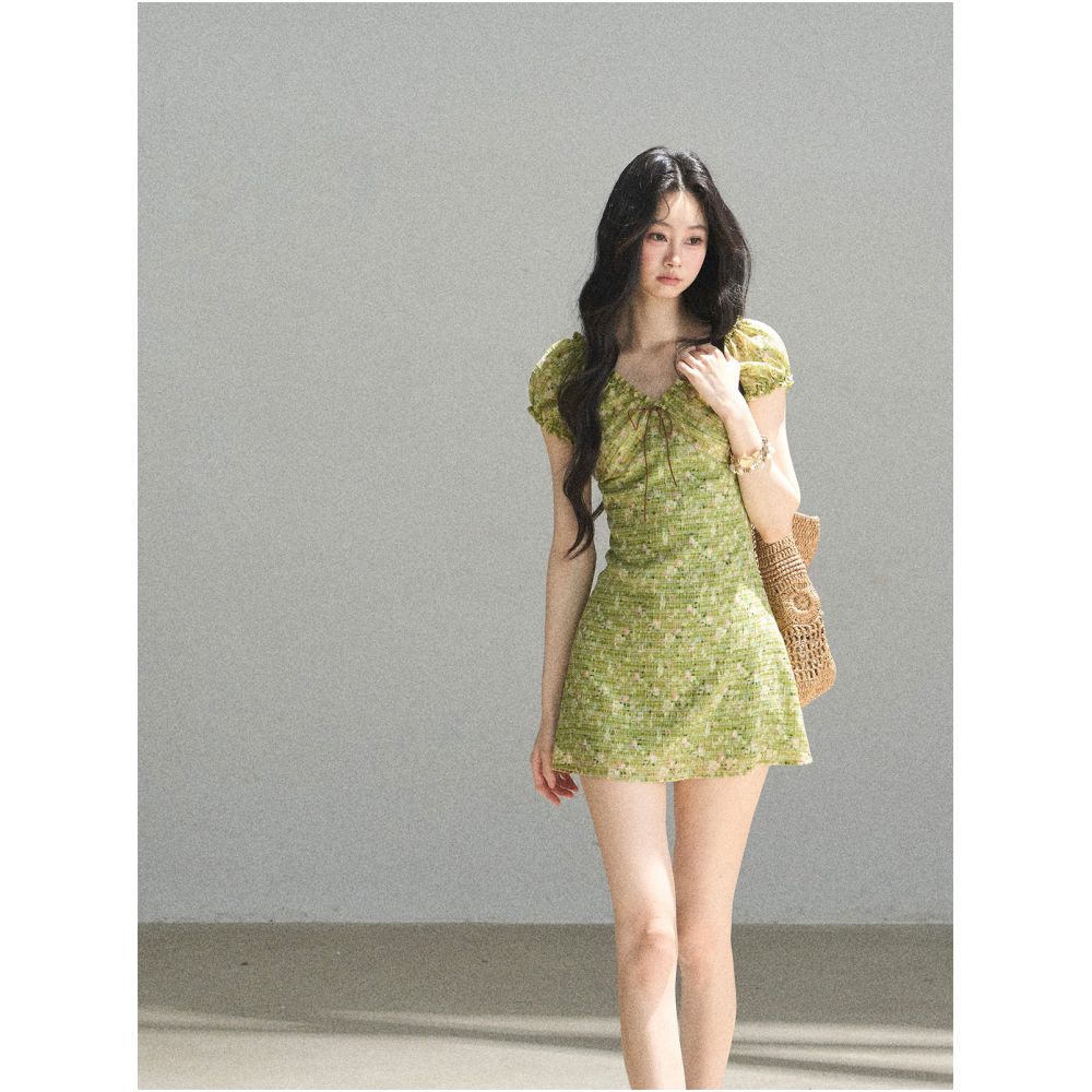 AOMALM s Breath of the Forest French Chiffon Embroidered Dress for Women Summer V Neck Puff Skirt Short Skirt image 3