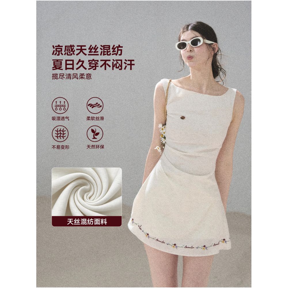 AOMALM s Sycamore Trees of the Town French Embroidered Dress for Women Summer Fitted Waist A line Puff Skirt image 1