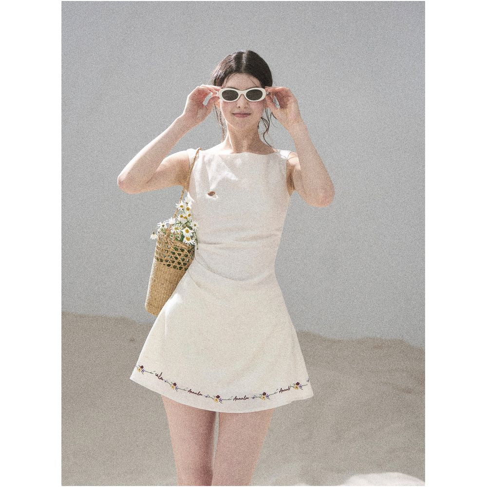 AOMALM s Sycamore Trees of the Town French Embroidered Dress for Women Summer Fitted Waist A line Puff Skirt image 2