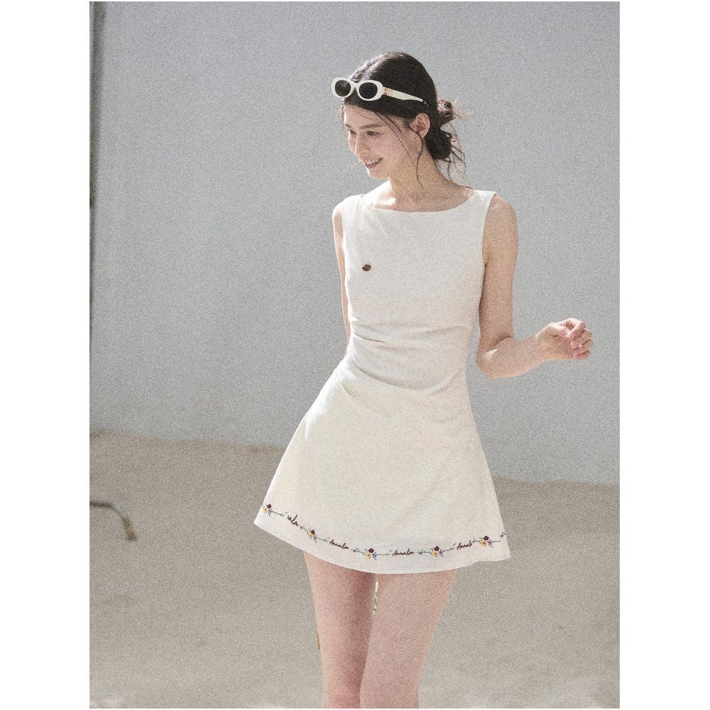 AOMALM s Sycamore Trees of the Town French Embroidered Dress for Women Summer Fitted Waist A line Puff Skirt image 3