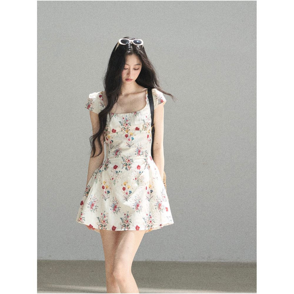 AOMALM s Blooming Flower French Chiffon Dress for Women Summer Puffy Floral Print Embroidered Mini Skirt image 2