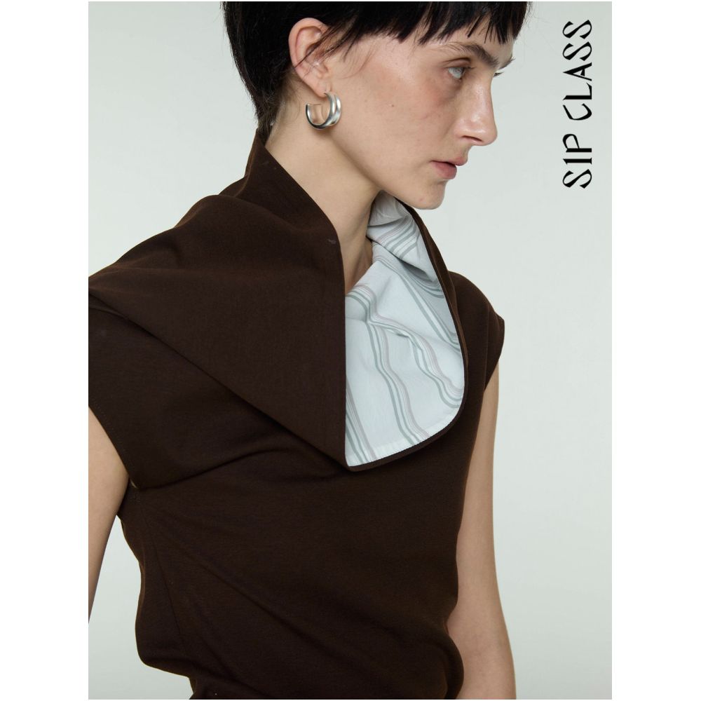 SIP CLASS Designer Brand Brown Wide Neckline Patchwork Sleeveless T Shirt Women s Summer Original Niche Short Top image 0