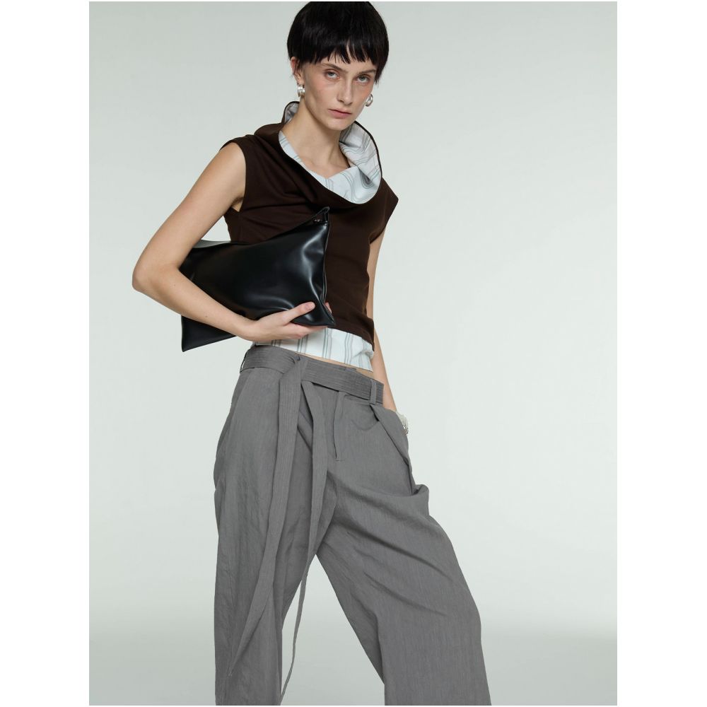 SIP CLASS Designer Brand Brown Wide Neckline Patchwork Sleeveless T Shirt Women s Summer Original Niche Short Top image 3