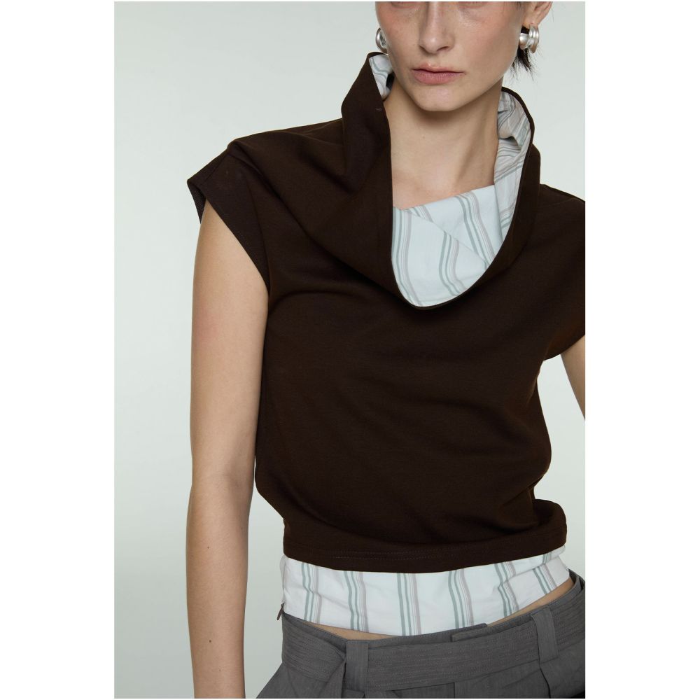 ASAYA7545 – Sculpted Scarf Collar Top 🤎🩶