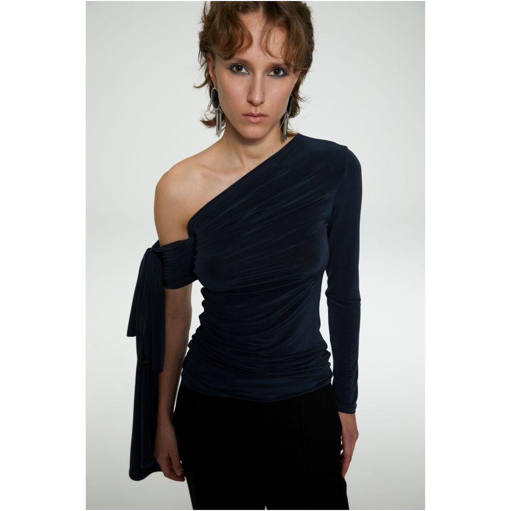 ASAYA7547 – Asymmetric Draped Ribbon Top 🌙🖤