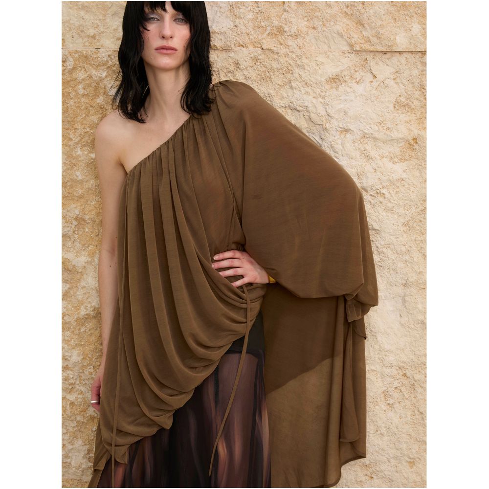SIP CLASS designer brand halter neck off shoulder backless mesh dress summer pleated drape skirt image 3