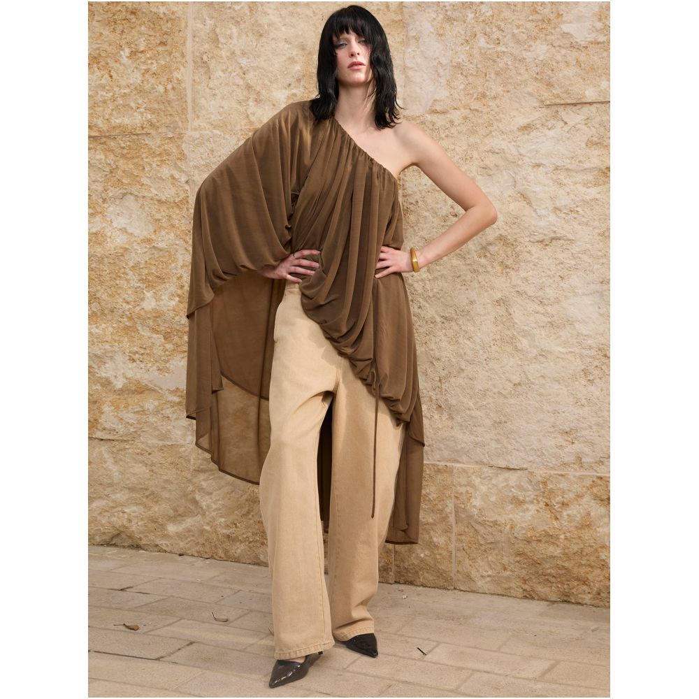 ASAYA7548 – Sculptural Draped One-Shoulder Top 🤍🤎