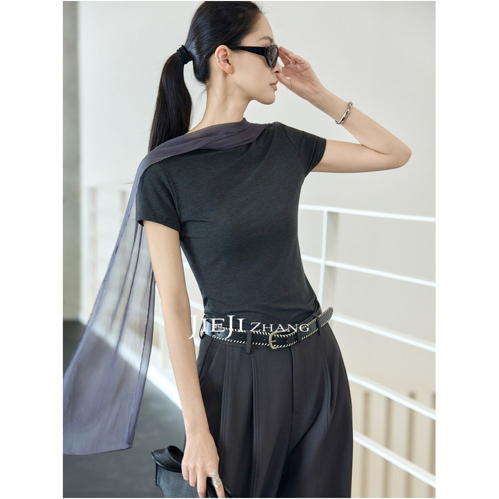 JIEJI ZHANG Piaomiao Lyocell French Slim Fit Short Sleeve Reversible T Shirt image 0