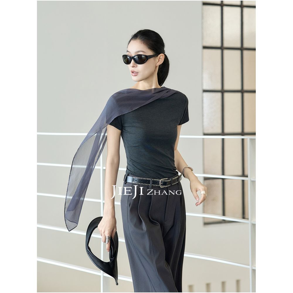 JIEJI ZHANG Piaomiao Lyocell French Slim Fit Short Sleeve Reversible T Shirt image 1