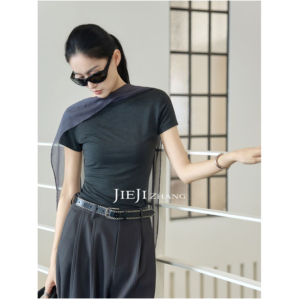 JIEJI ZHANG Piaomiao Lyocell French Slim Fit Short Sleeve Reversible T Shirt image 2