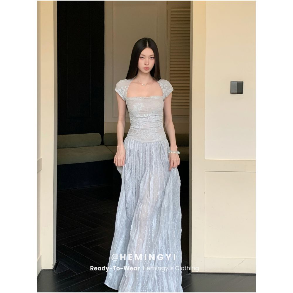 ASAYA7556 – Misty Lace Sculpted Maxi Dress 🩵✨