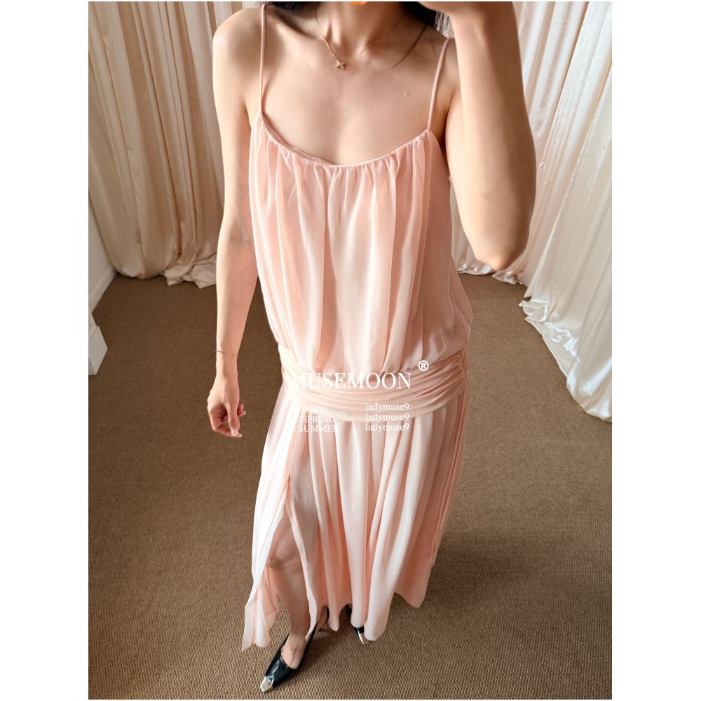 2 9MUSEMOON Australian BEC Misty Blue Flowy Waist cinching Slip Dress Exudes a Cool Relaxed and Elegant Feel image 2