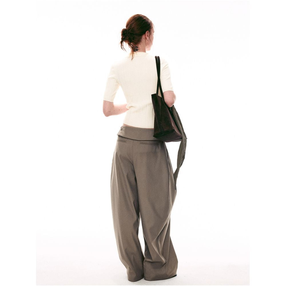 SINGLE MOMENT 26SS French style versatile wide leg trousers with cuffed hem and drawstring waist for women image 3