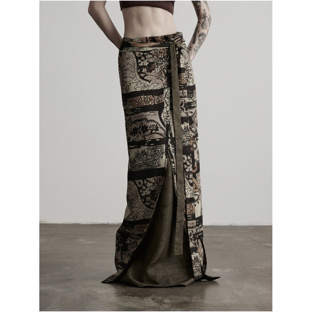 INDULGE Lyocell Double sided Print Multi wear Wrap style Straight Midi Skirt Long Skirt image 2