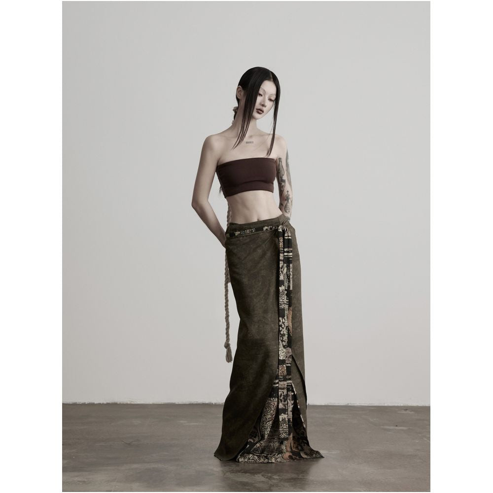 INDULGE Lyocell Double sided Print Multi wear Wrap style Straight Midi Skirt Long Skirt image 3