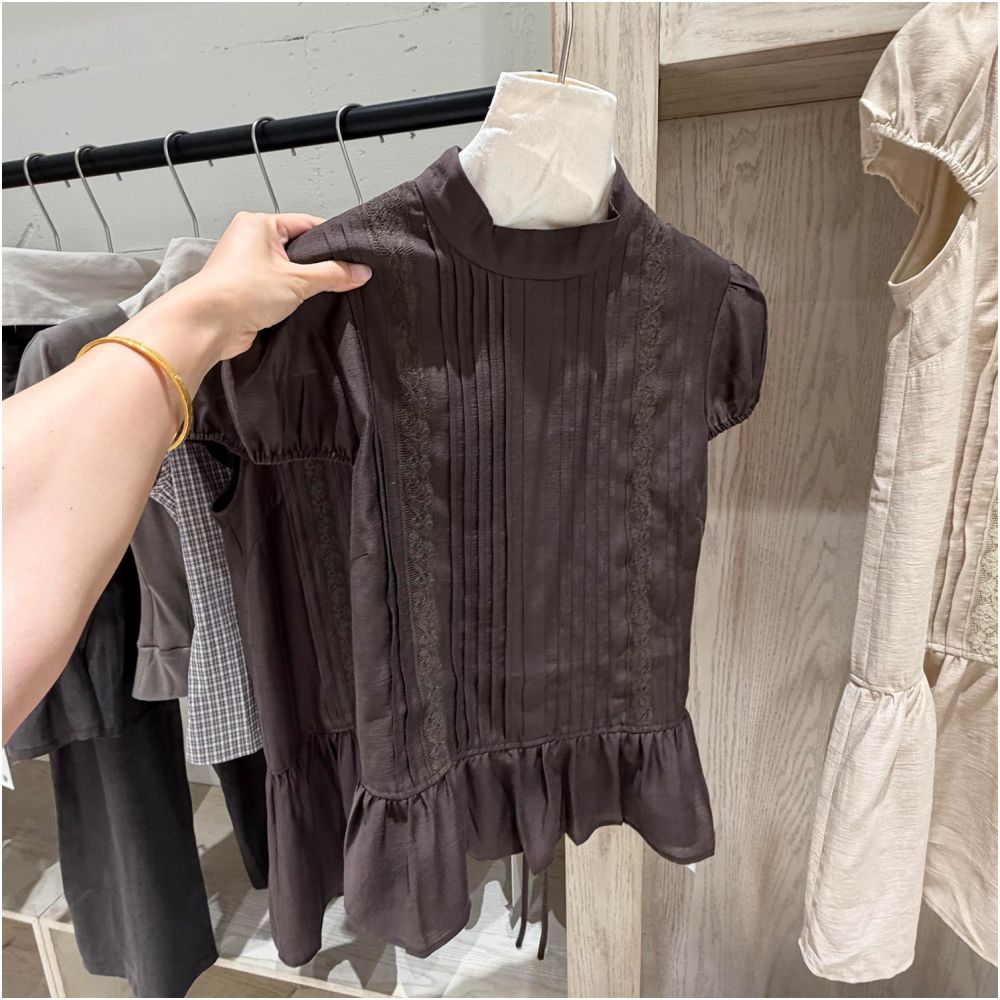 ASAYA7586 – Cocoa Lace Pintuck Blouse 🤎✨