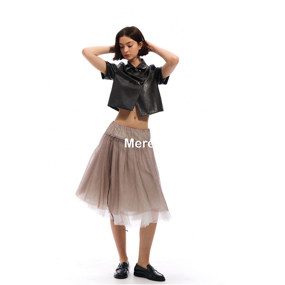 Mere s Heavy Duty Pleated Ballet Mesh Skirt Retro Simple Puffy Umbrella Skirt for Women image 3