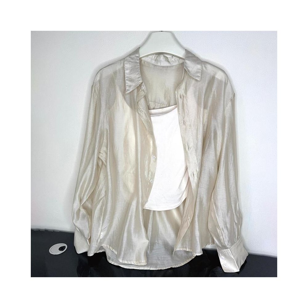 ASAYA7592 – Airy Sheer Satin Shirt 🩵✨