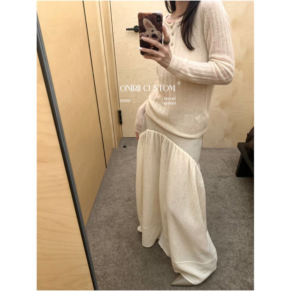 February 23 20 00 Correct version Sw off white early spring microfiber fabric patchwork full skirt French style midi skirt image 0