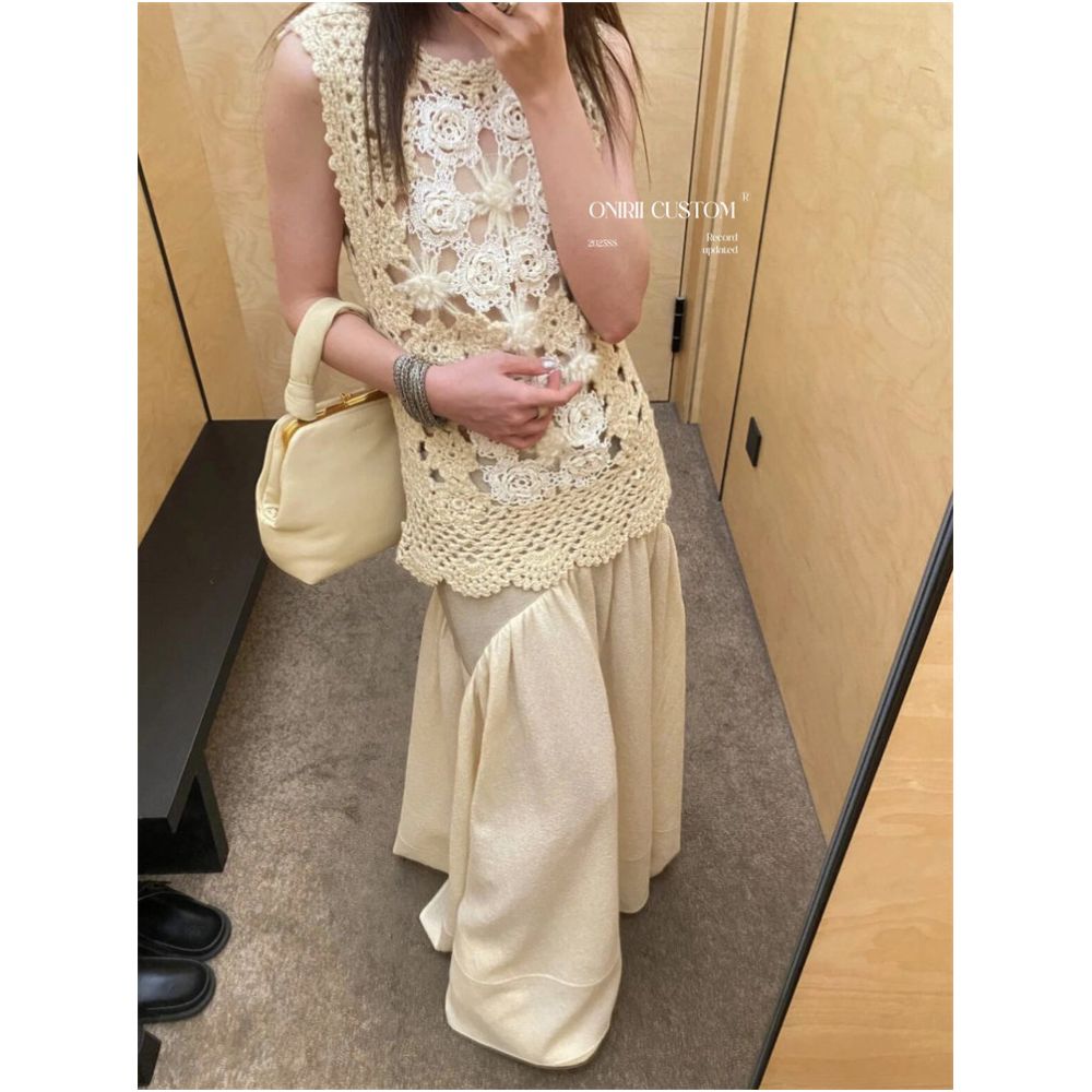 February 23 20 00 Correct version Sw off white early spring microfiber fabric patchwork full skirt French style midi skirt image 2