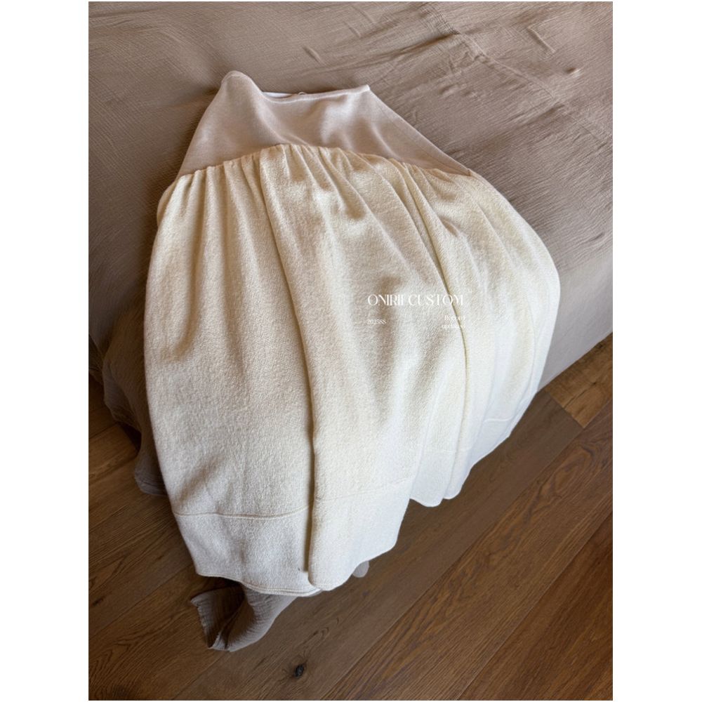 February 23 20 00 Correct version Sw off white early spring microfiber fabric patchwork full skirt French style midi skirt image 4