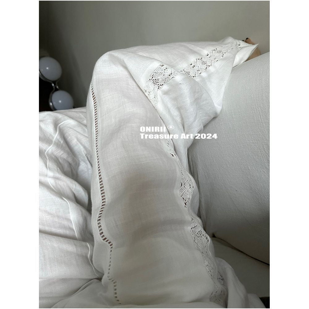 In Stock First Release Online Relaxed and Natural Style Lace Trimmed High Waisted Casual Pants with Hollow Out Design Perfect for Vacations image 3